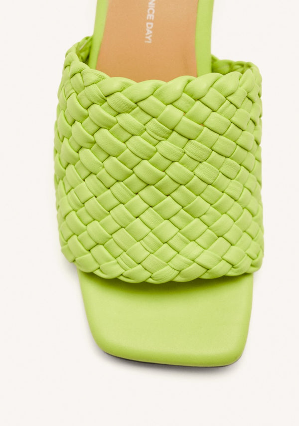 BRAIDED LEATHER HIGH HEEL MULES SANDALS COLRAIN
