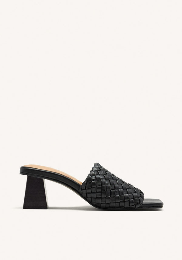BRAIDED LEATHER HIGH HEEL MULES SANDALS COLRAIN