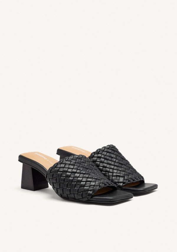 BRAIDED LEATHER HIGH HEEL MULES SANDALS COLRAIN