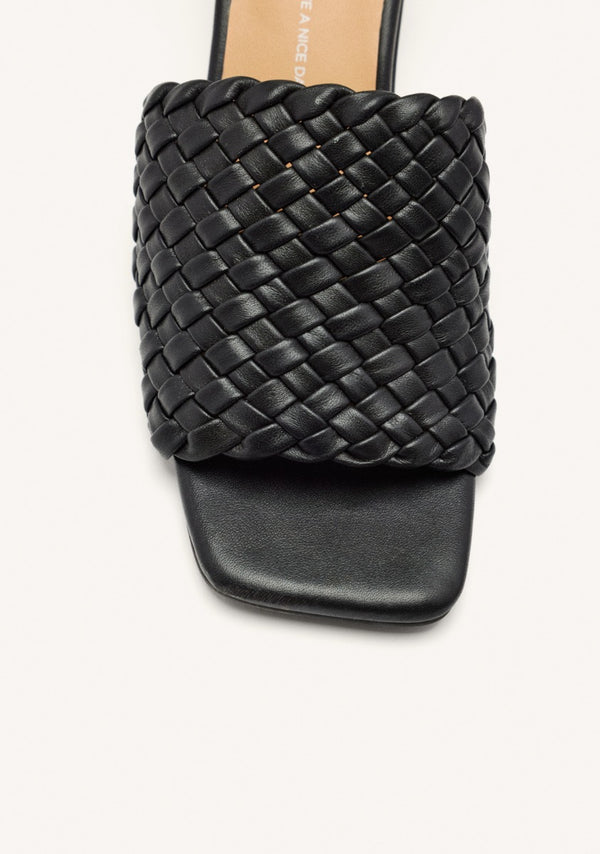 BRAIDED LEATHER HIGH HEEL MULES SANDALS COLRAIN