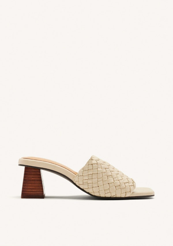 BRAIDED LEATHER HIGH HEEL MULES SANDALS COLRAIN