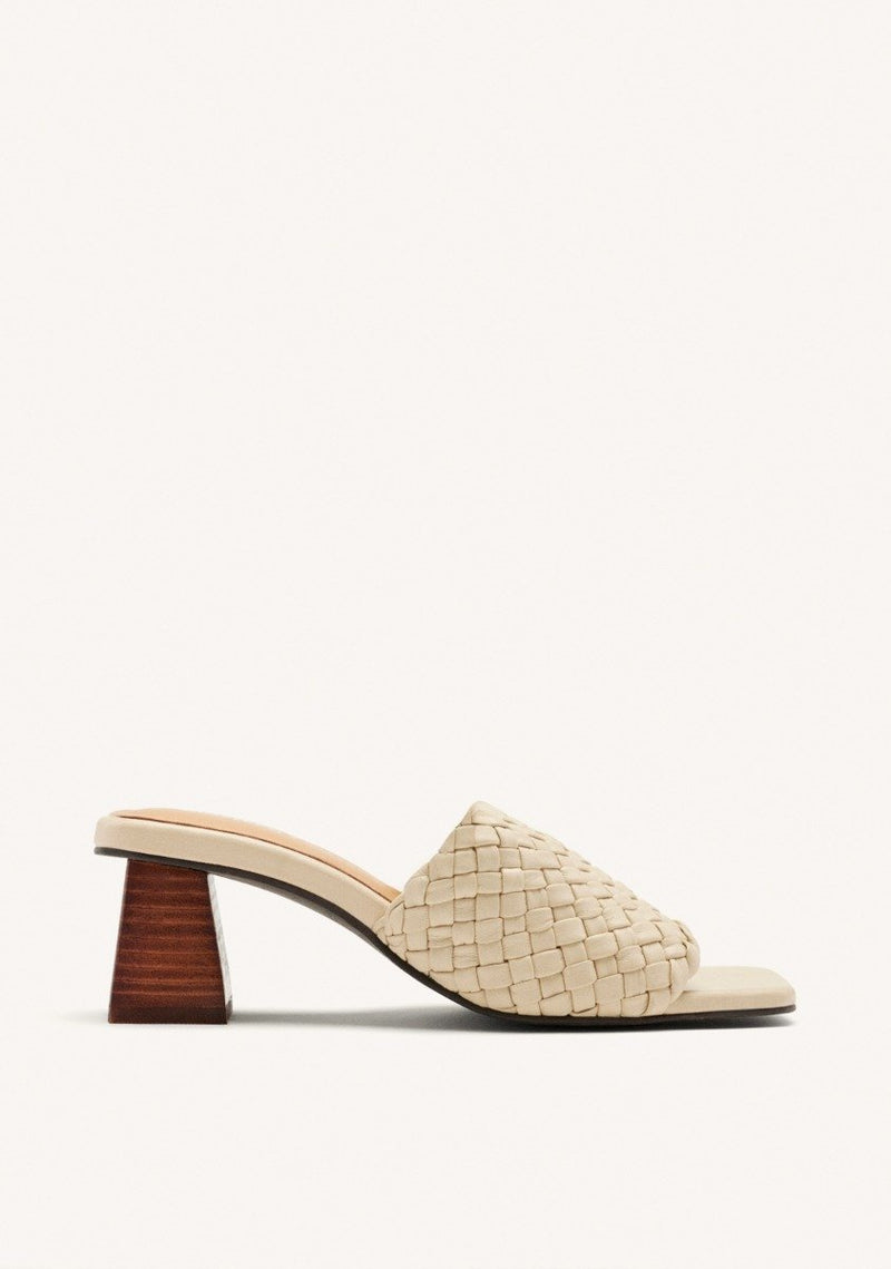 BRAIDED LEATHER HIGH HEEL MULES SANDALS COLRAIN