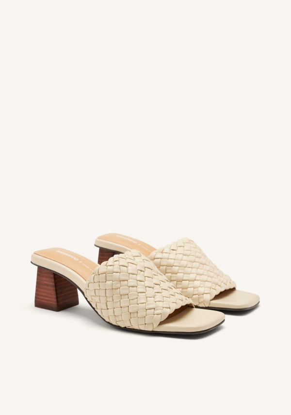 BRAIDED LEATHER HIGH HEEL MULES SANDALS COLRAIN