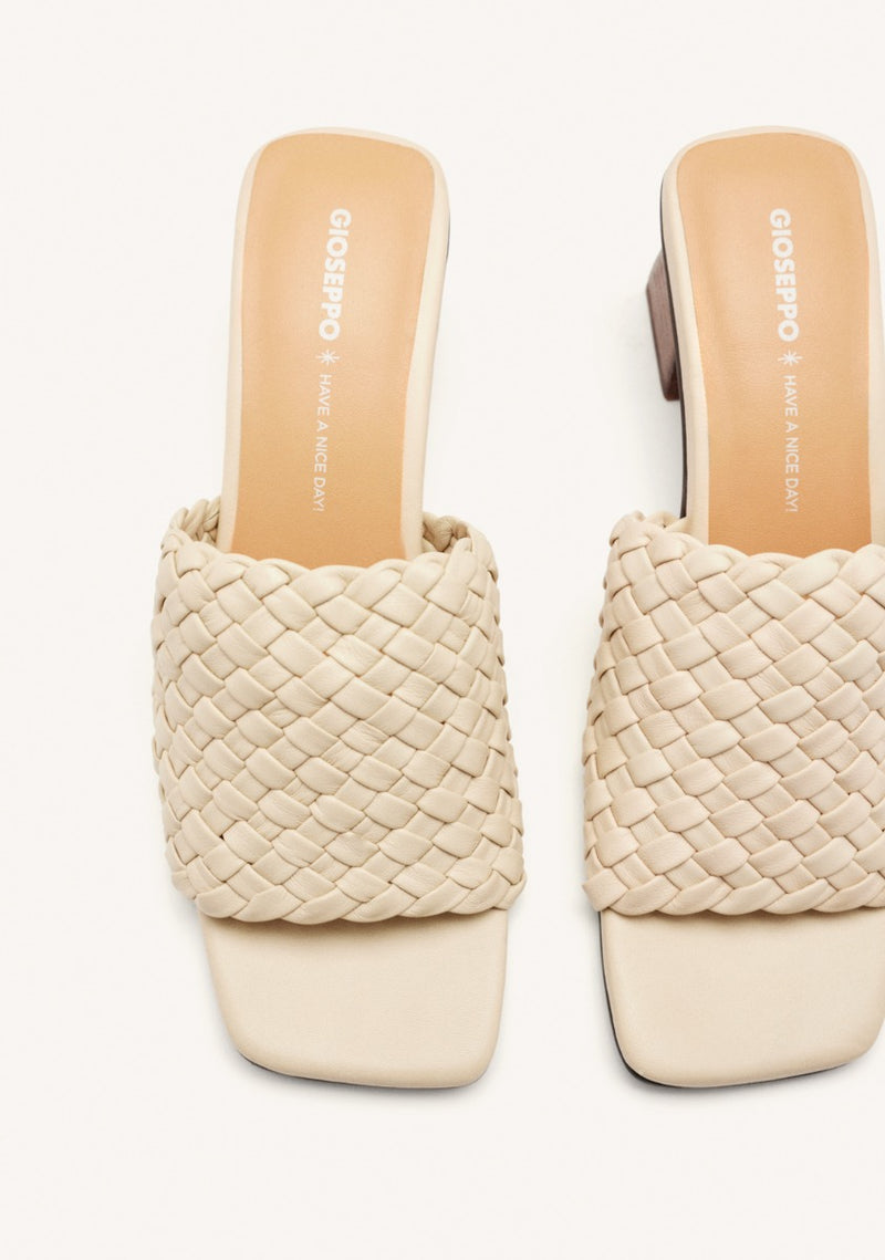 BRAIDED LEATHER HIGH HEEL MULES SANDALS COLRAIN