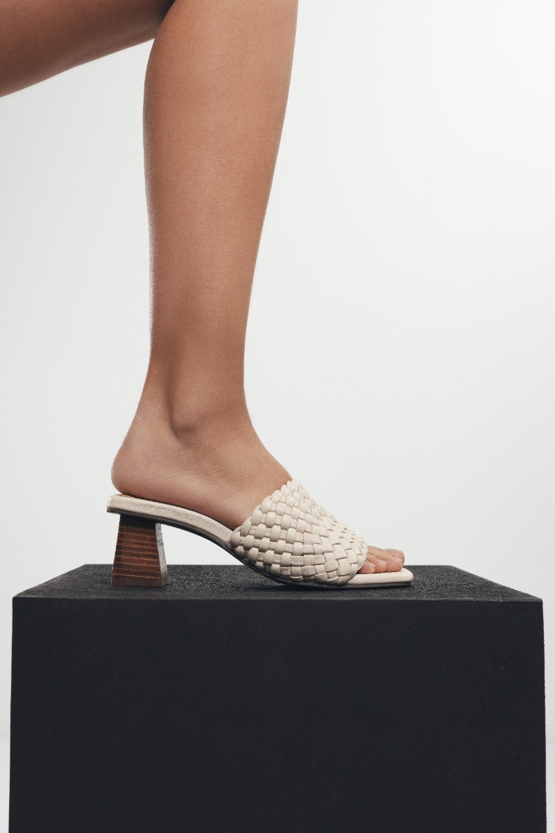 BRAIDED LEATHER HIGH HEEL MULES SANDALS COLRAIN