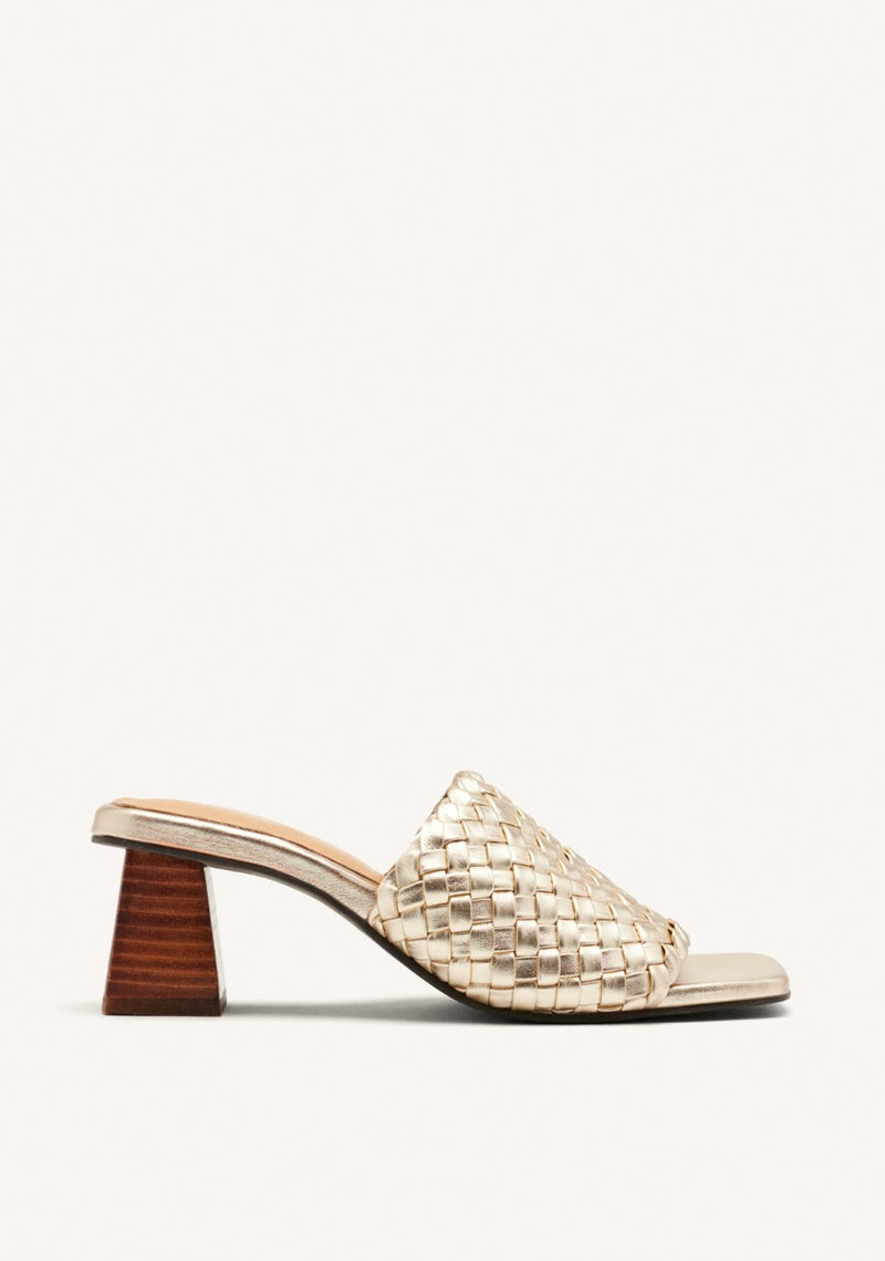 BRAIDED LEATHER HIGH HEEL MULES SANDALS COLRAIN