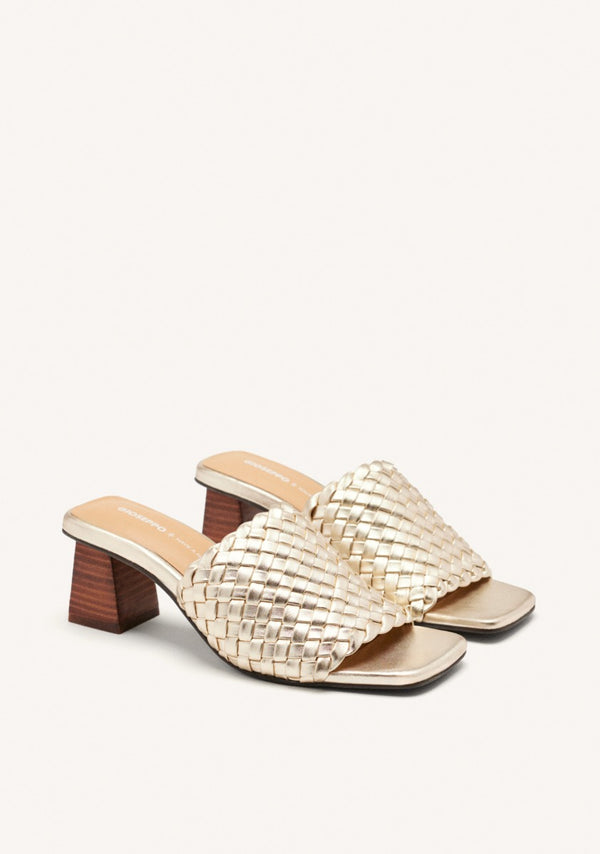 BRAIDED LEATHER HIGH HEEL MULES SANDALS COLRAIN