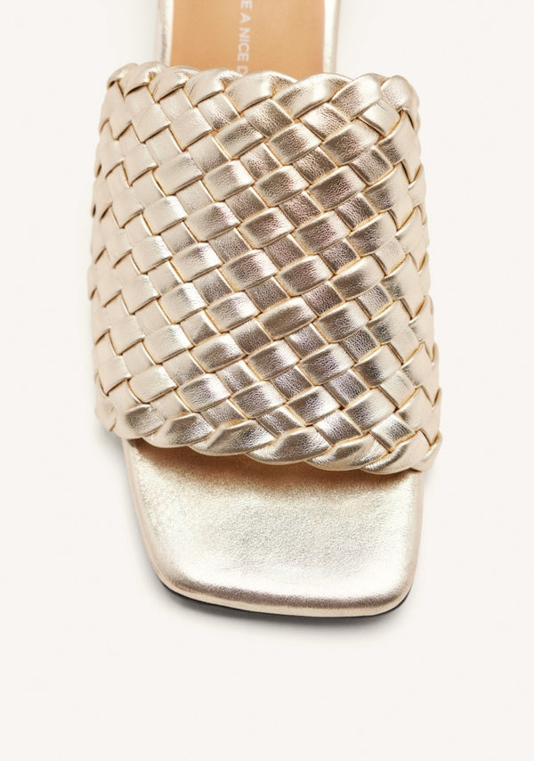 BRAIDED LEATHER HIGH HEEL MULES SANDALS COLRAIN