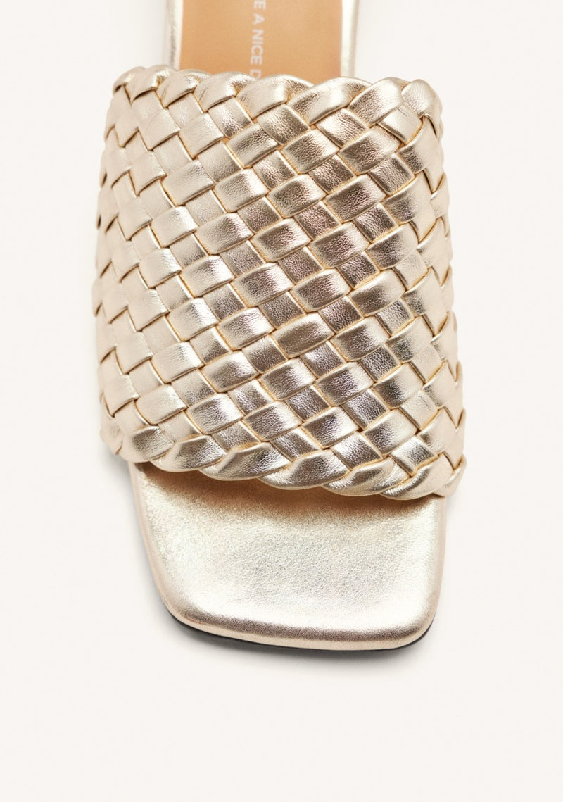 BRAIDED LEATHER HIGH HEEL MULES SANDALS COLRAIN