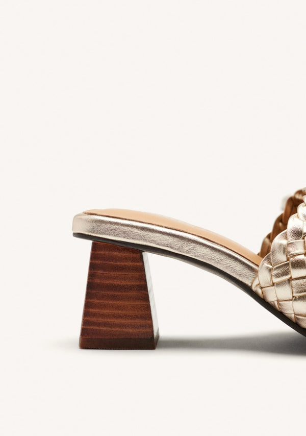 BRAIDED LEATHER HIGH HEEL MULES SANDALS COLRAIN