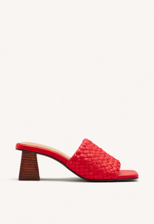 BRAIDED LEATHER HIGH HEEL MULES SANDALS COLRAIN