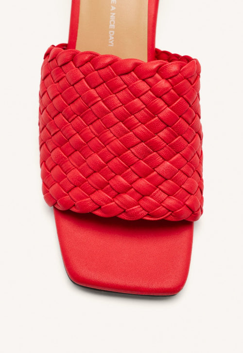 BRAIDED LEATHER HIGH HEEL MULES SANDALS COLRAIN