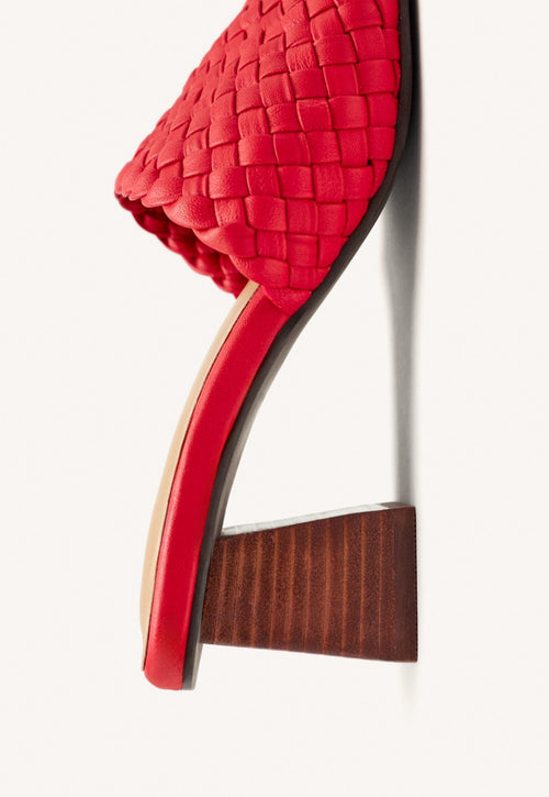 BRAIDED LEATHER HIGH HEEL MULES SANDALS COLRAIN