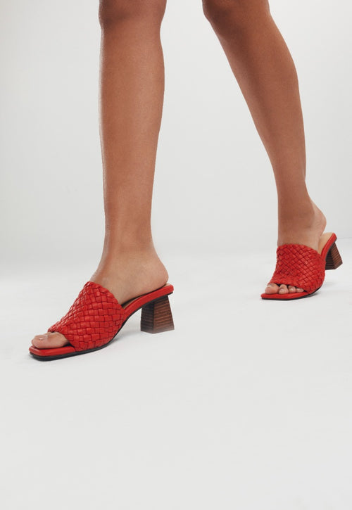 BRAIDED LEATHER HIGH HEEL MULES SANDALS COLRAIN