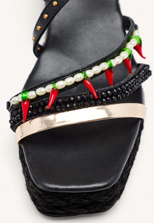 SANDALI PELLE CON PERLINE XENA