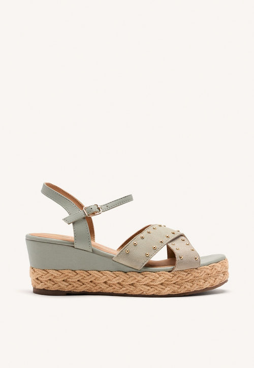 LEATHER SANDALS AND RAFFIA WEDGE GILSUM