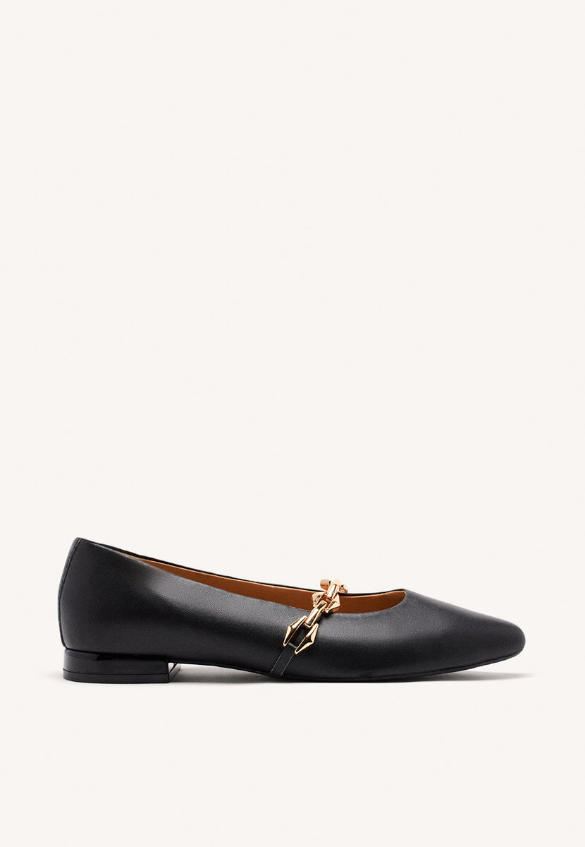 CHAIN LEATHER BALLET FLATS HALLIE