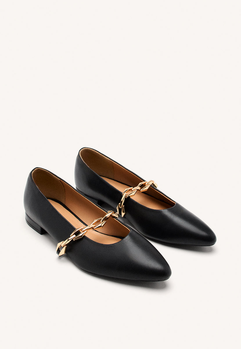 CHAIN LEATHER BALLET FLATS HALLIE