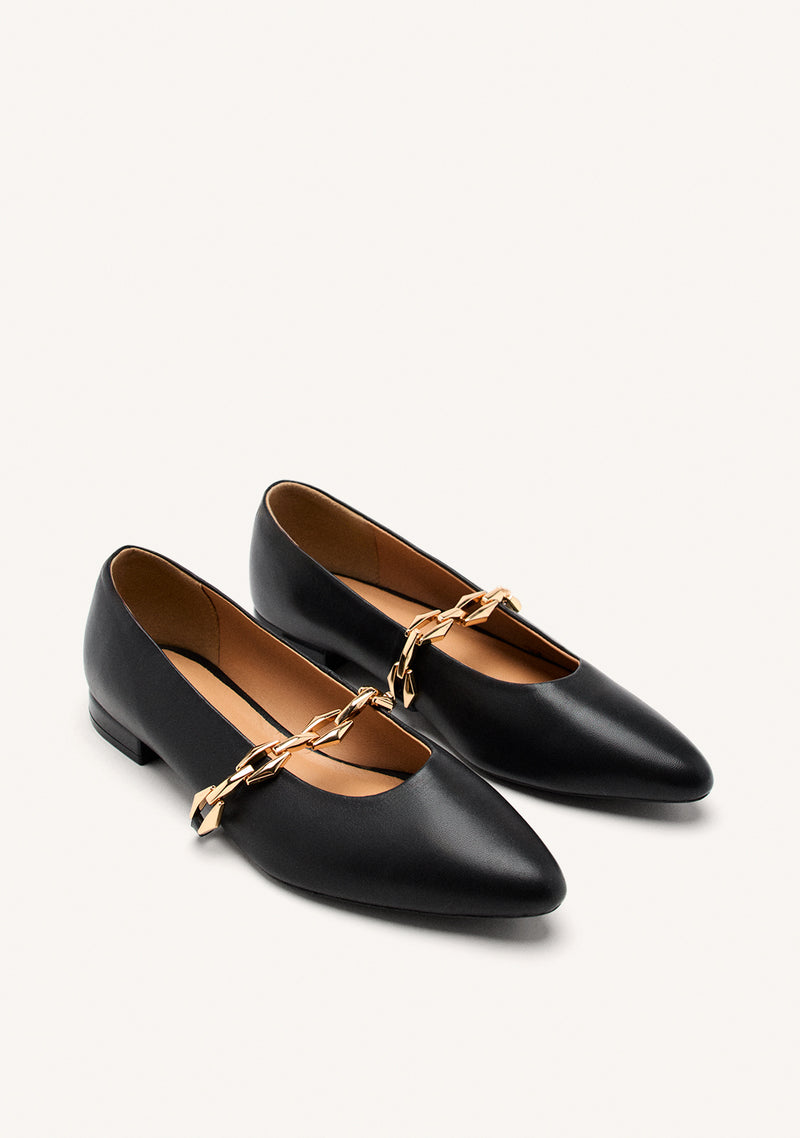 CHAIN LEATHER BALLET FLATS HALLIE