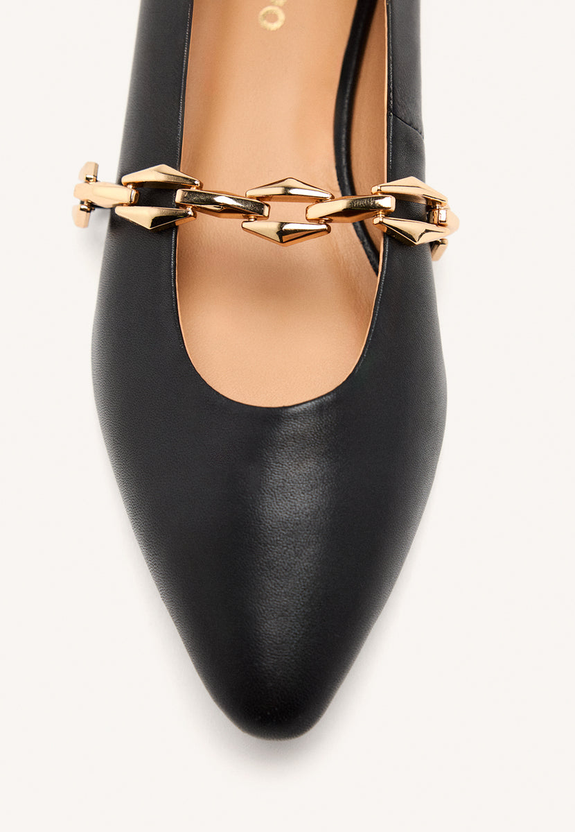 CHAIN LEATHER BALLET FLATS HALLIE