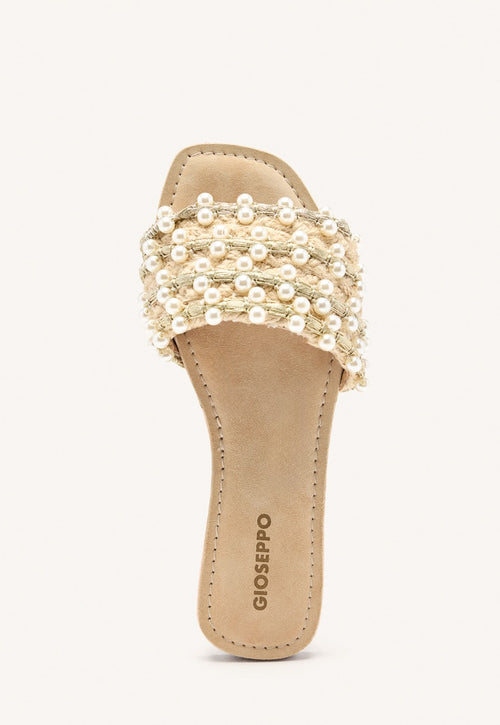 SANDALI BASSI PELLE CON PERLE LANGDON