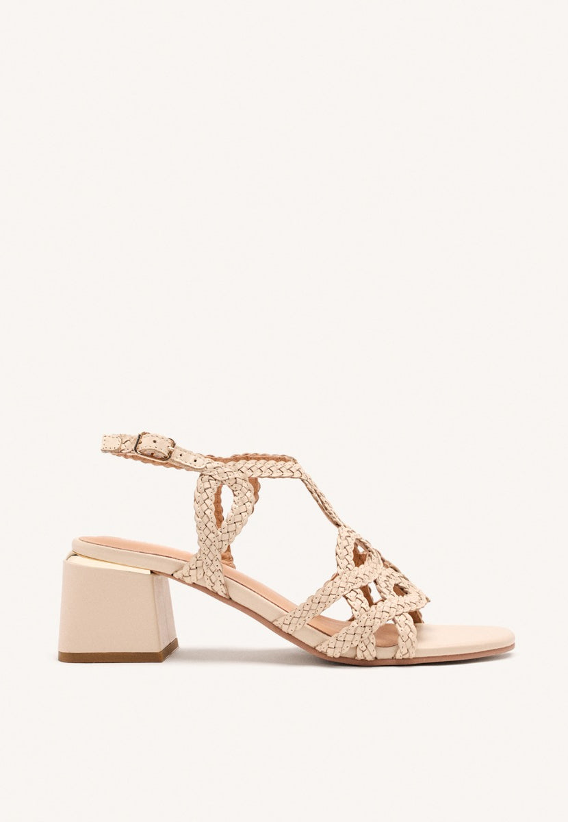 BRAIDED LEATHER HEEL SANDALS CRESCENT