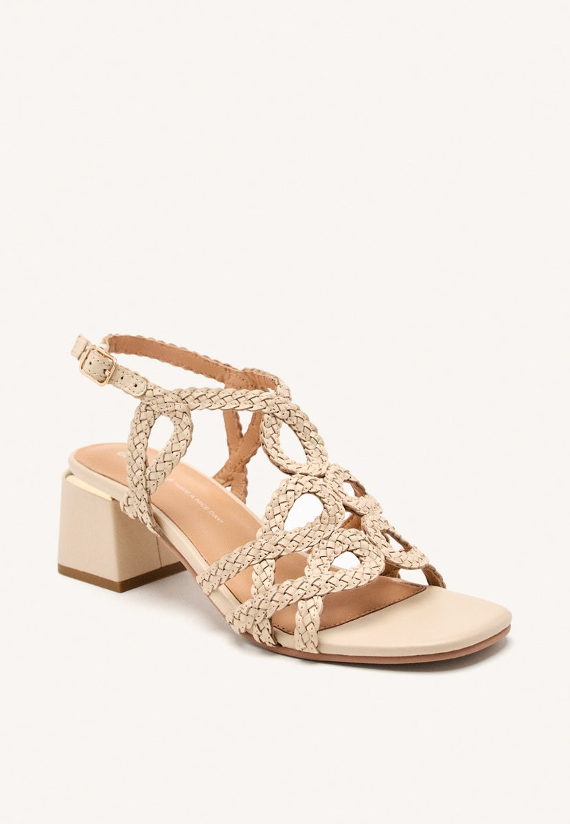 BRAIDED LEATHER HEEL SANDALS CRESCENT