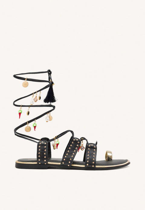LEATHER SANDALS WITH BEADS AND STUDS IONE