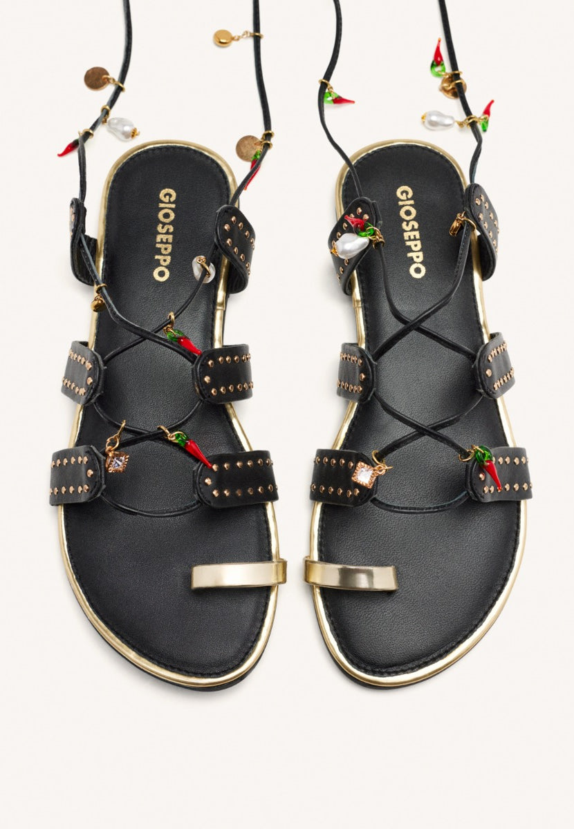 SANDALIAS PIEL ABALORIOS Y TACHAS IONE