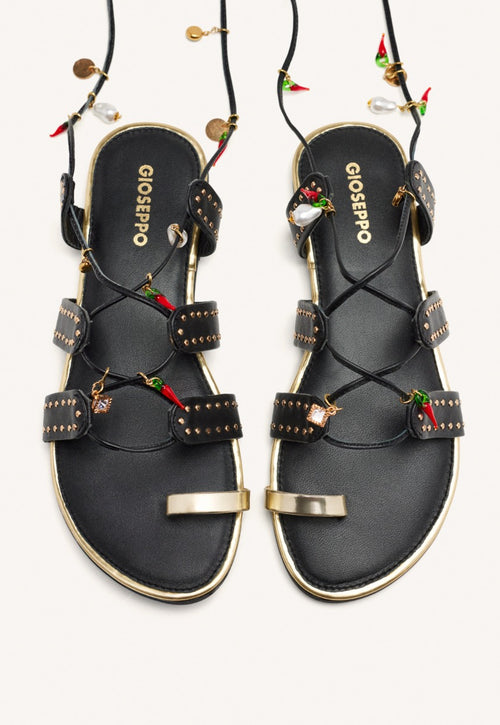 LEATHER SANDALS WITH BEADS AND STUDS IONE
