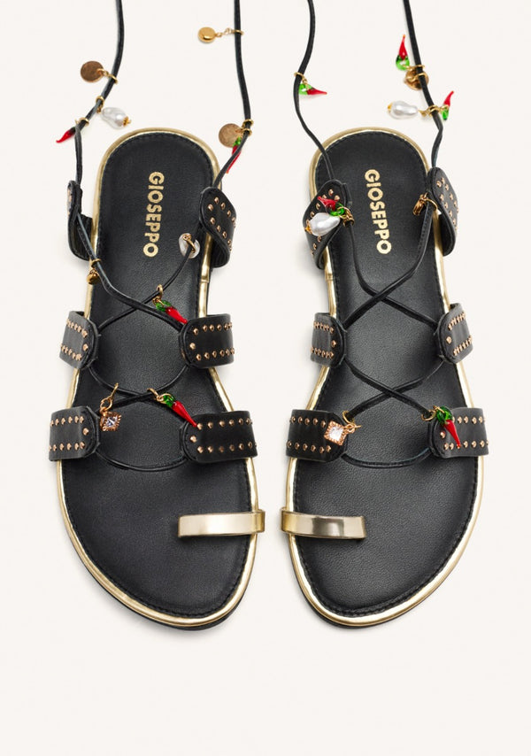 SANDALIAS PIEL ABALORIOS Y TACHAS IONE