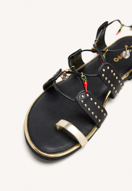 LEATHER SANDALS WITH BEADS AND STUDS IONE