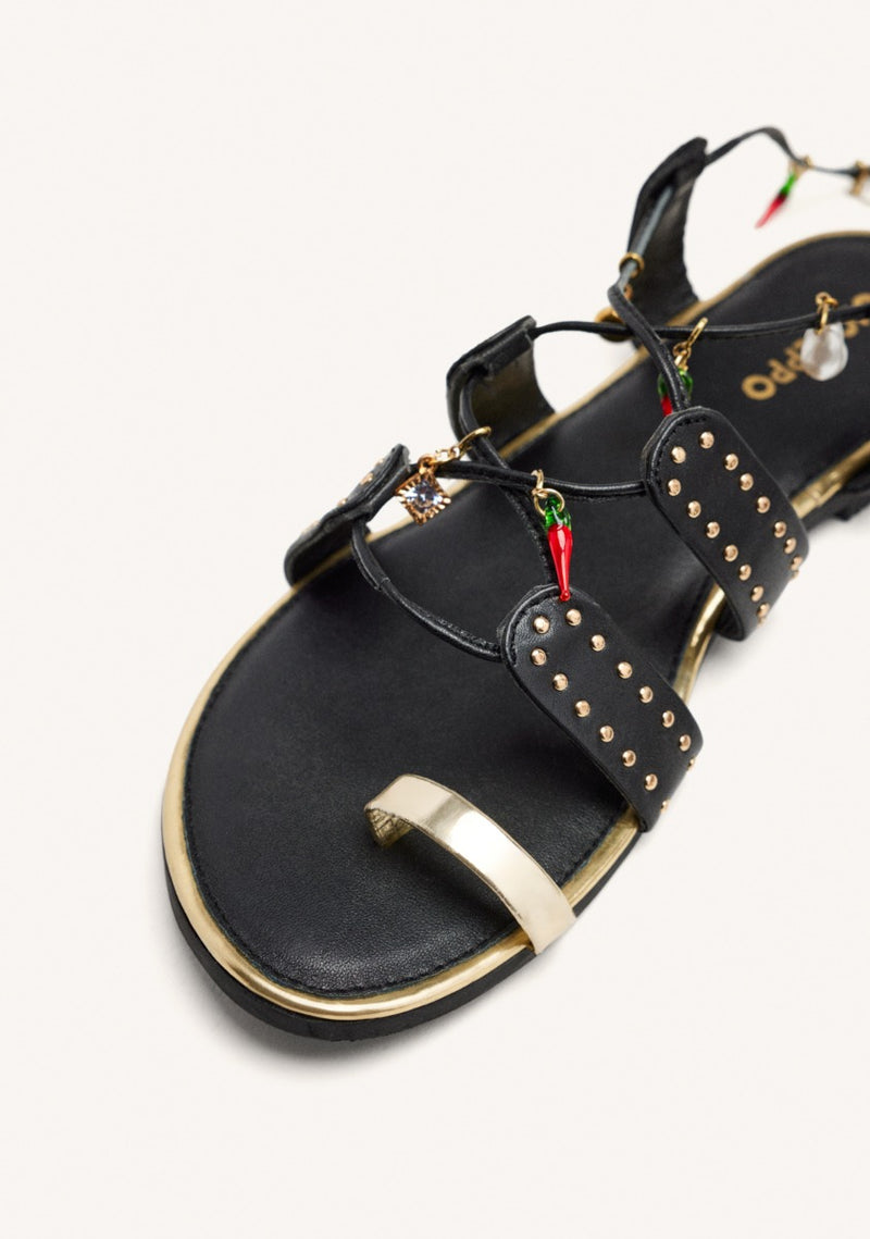 SANDALIAS PIEL ABALORIOS Y TACHAS IONE