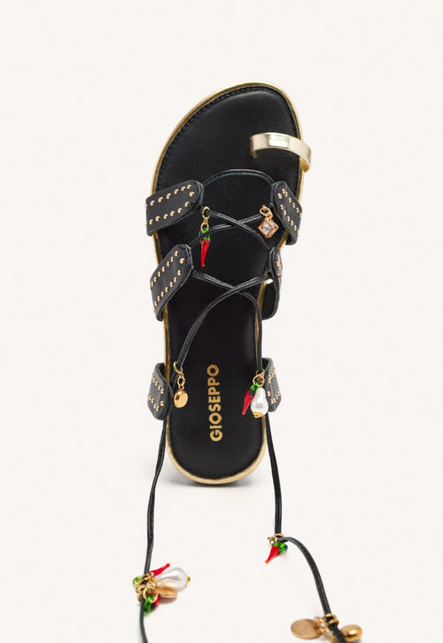 LEATHER SANDALS WITH BEADS AND STUDS IONE