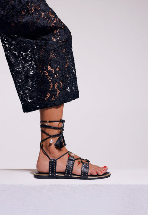 LEATHER SANDALS WITH BEADS AND STUDS IONE