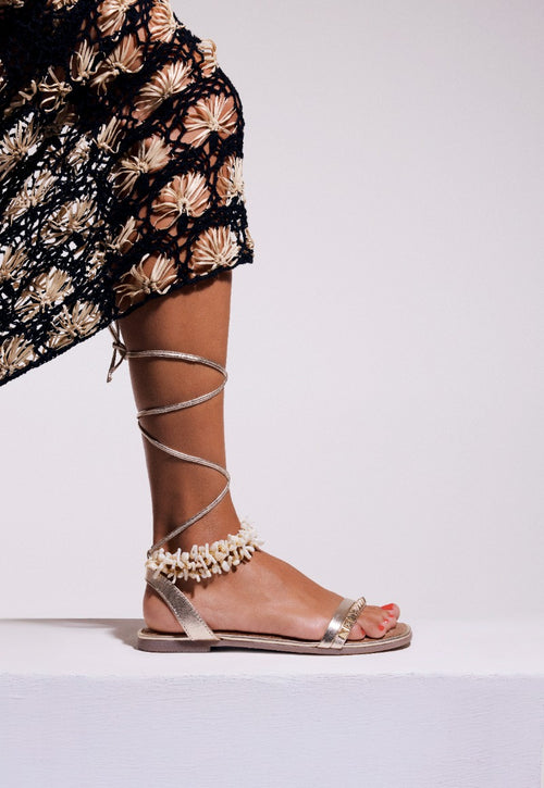 LEATHER SANDALS WITH STUDS AND BEADS PHOEBE