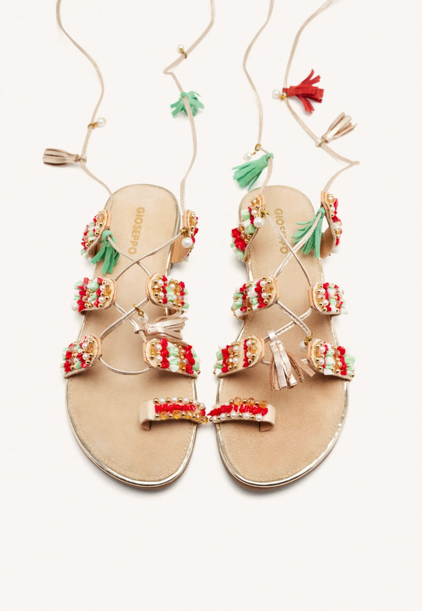 SANDALIAS PIEL FLECOS Y ABALORIOS NUBO