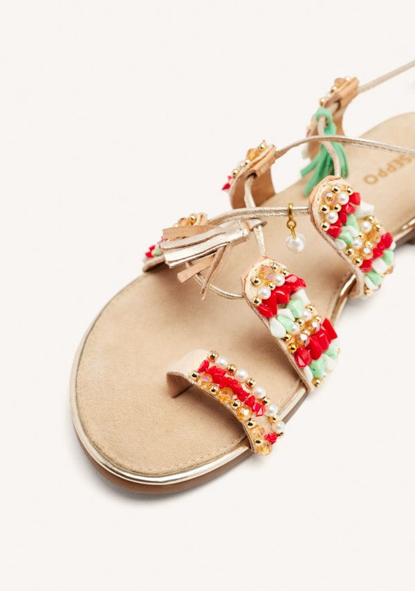 SANDALIAS PIEL FLECOS Y ABALORIOS NUBO