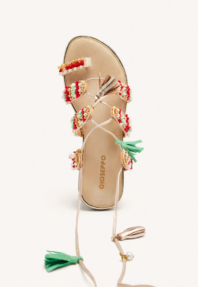 SANDALIAS PIEL FLECOS Y ABALORIOS NUBO