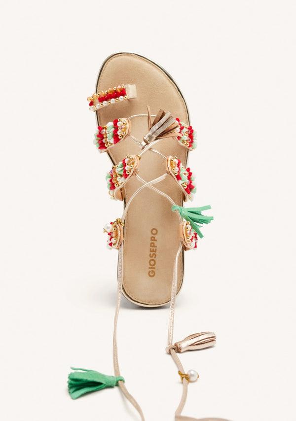 SANDALIAS PIEL FLECOS Y ABALORIOS NUBO
