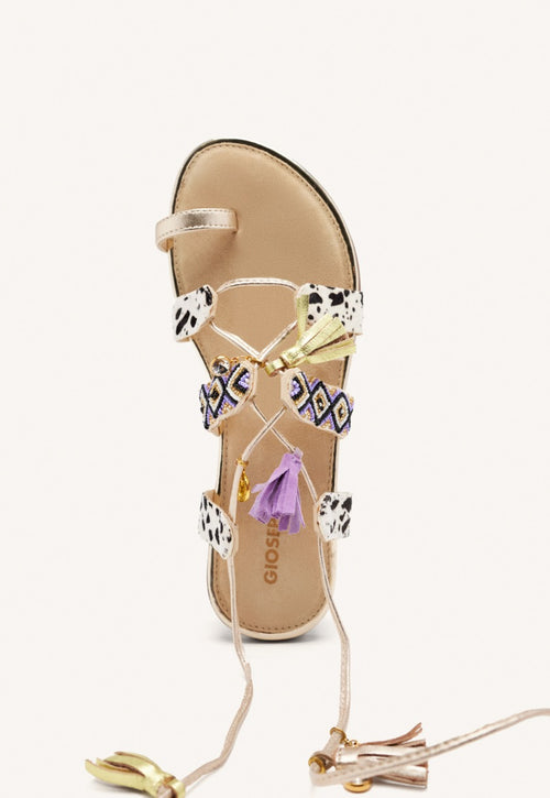 LEATHER SANDALS WITH BEADS AND FRINGES MONTELLO