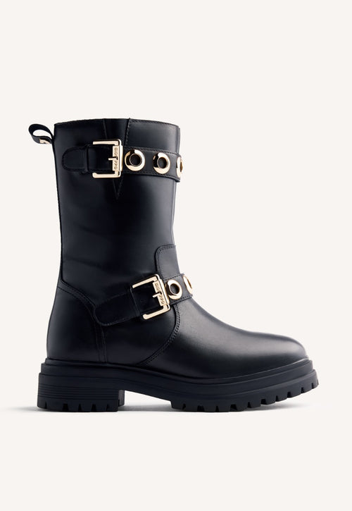 EYELET LEATHER BIKER BOOTS BELLAIRE