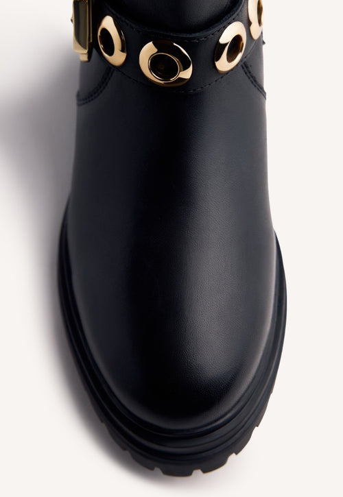 EYELET LEATHER BIKER BOOTS BELLAIRE