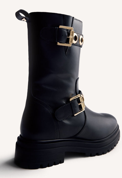 EYELET LEATHER BIKER BOOTS BELLAIRE