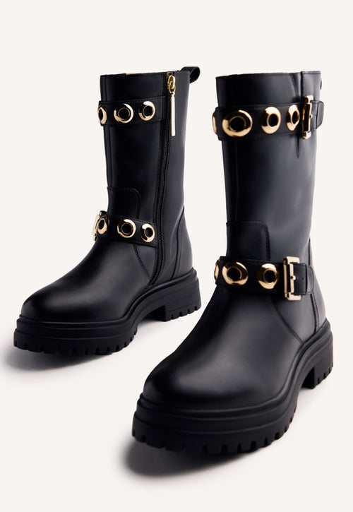 EYELET LEATHER BIKER BOOTS BELLAIRE
