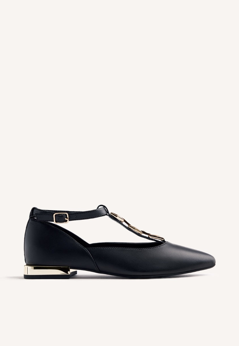 LEATHER CHAIN BALLET FLATS ELSIE