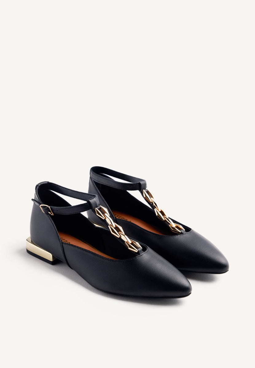 LEATHER CHAIN BALLET FLATS ELSIE