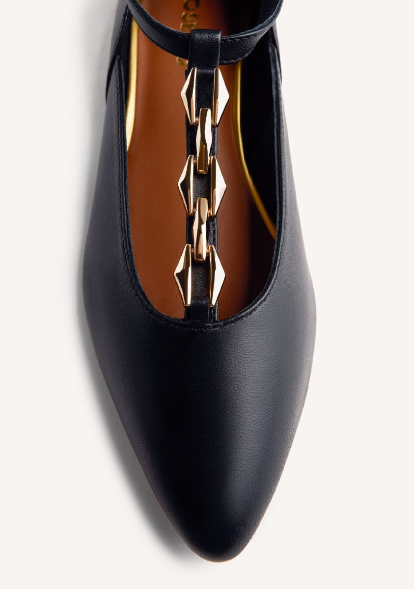 LEATHER CHAIN BALLET FLATS ELSIE