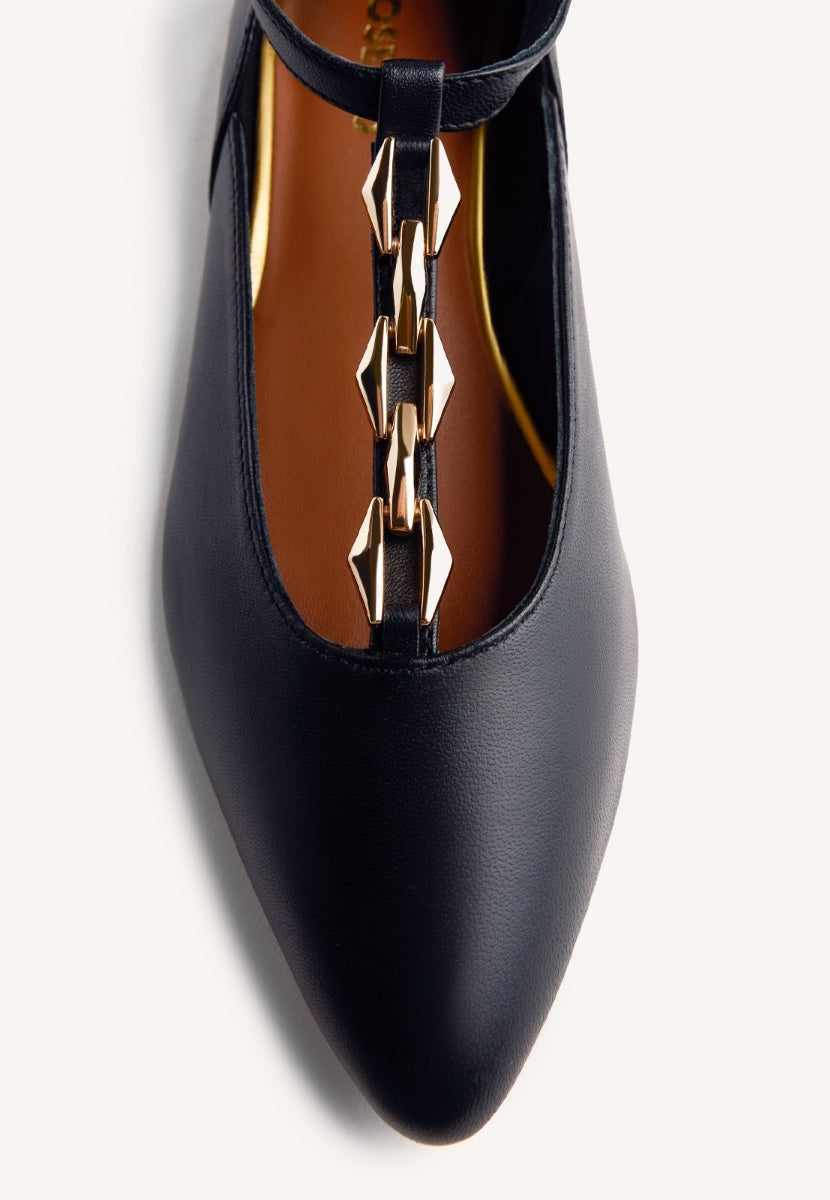 LEATHER CHAIN BALLET FLATS ELSIE