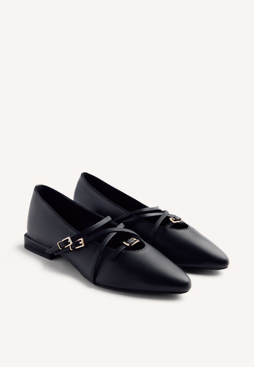STRAPPY LEATHER BALLET FLATS HOKAH